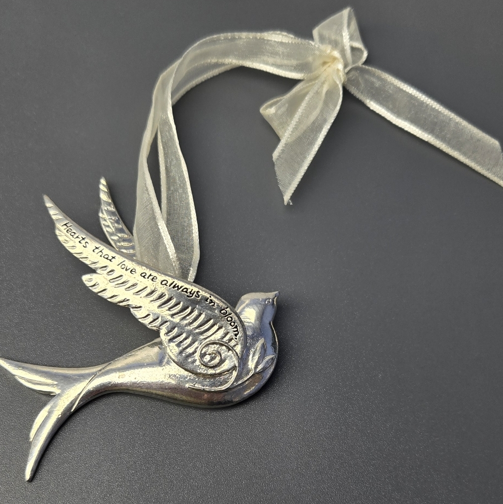 Seasons of Cannon Falls Silver Bird Ornament with Silky White Ribbon